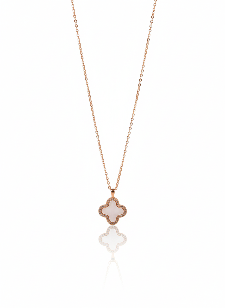 White Four Leaf Necklace