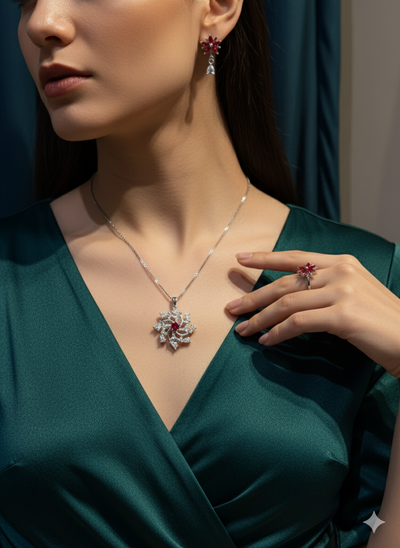 Crimson Bloom Jewelry Set