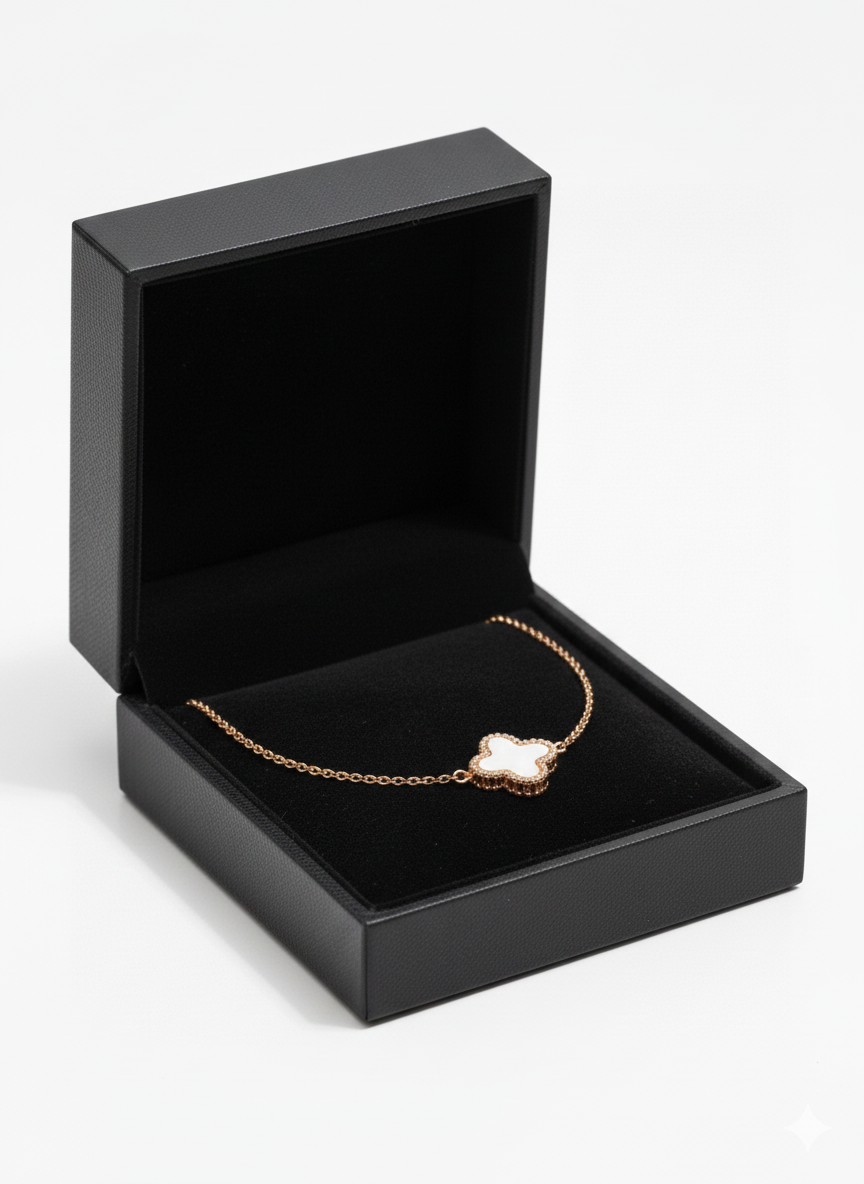 White Four Leaf Necklace